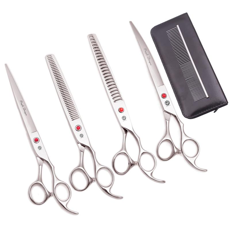 Dog Grooming Scissors Pink 7.5" 8" Pet Hairdressing Scissors Japan Stainless Dog Curved Scissors Thinning Shears Chunker Z3005