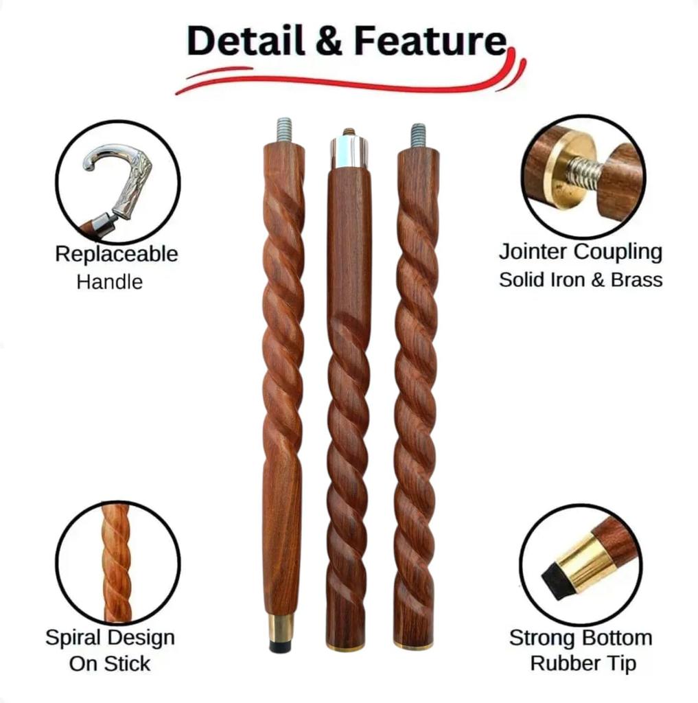 Baston Antic Spiral Maro din Lemn cu Mâner Designer Papagal din Alamă Argintată Baston de Mers din Lemn pentru Cadou Bărbați și Femei