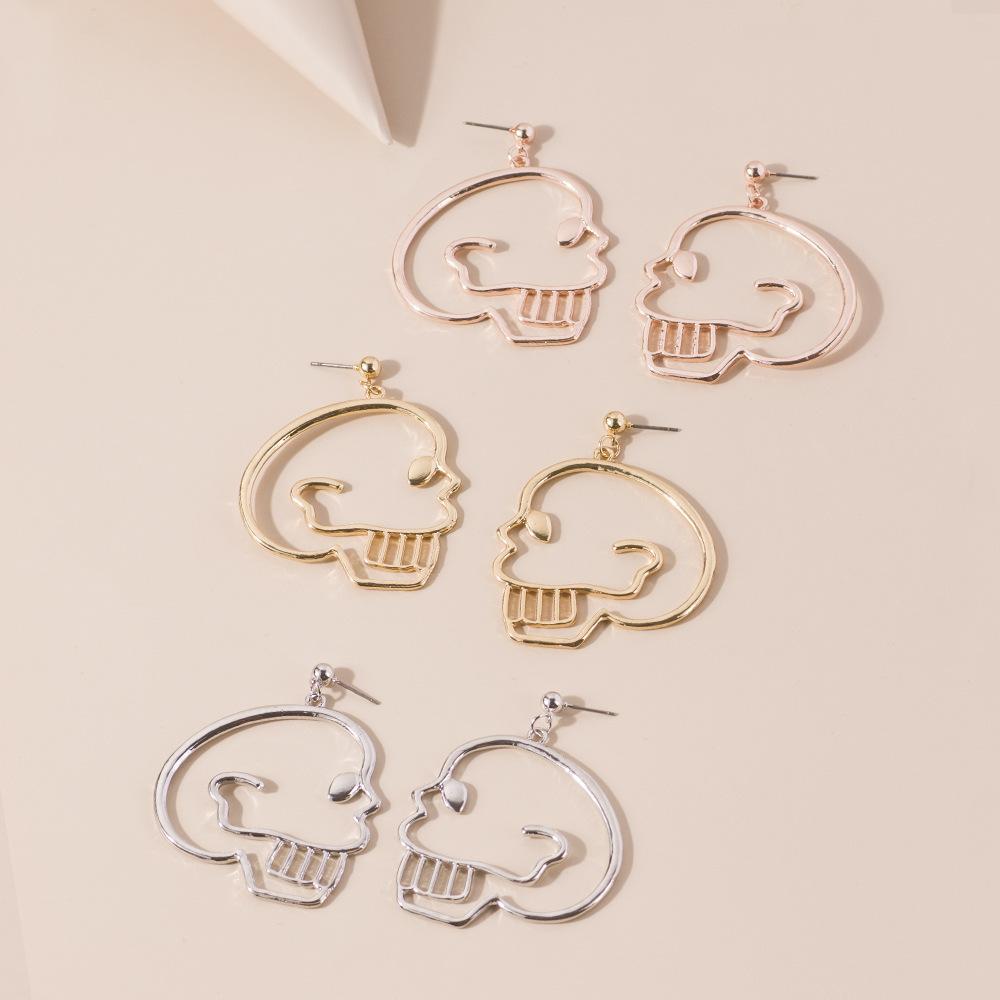 Skull Head Exquisite Earrings For Women Fashion Alloy Dangle Jewelry In Rose Gold