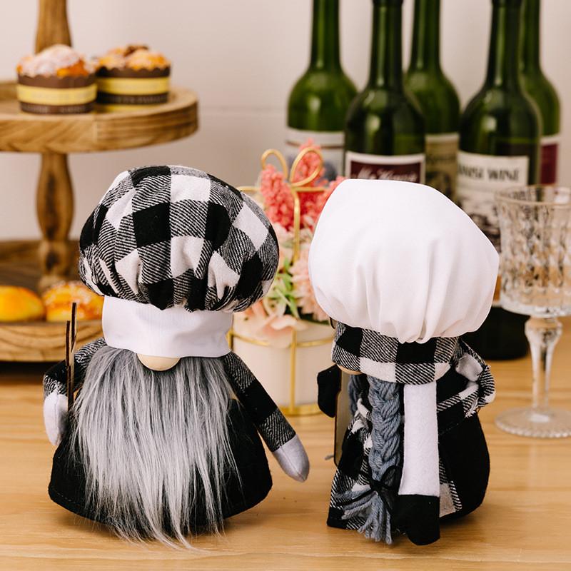 Adorable Chef's Day Black And White Checkered Rudolph Doll Plush Elf Gnome Dcor