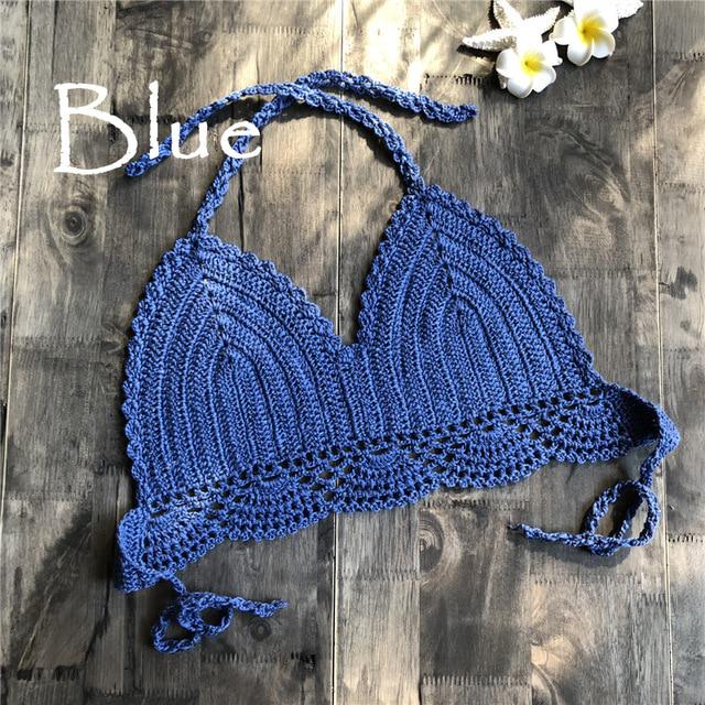 Bikini Top Handmade Crochet Women Boho Beach Bralette Solid Halter Knitted Swimsuit