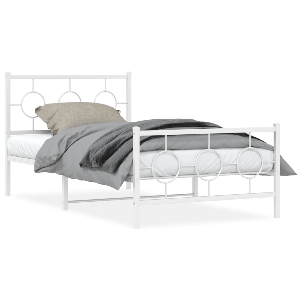 Metal Bed Frame with Headboard and Footboard White 100x190 cm