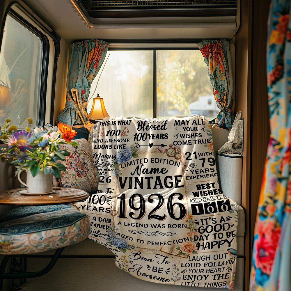 Happy 100Th Birthday 1926 Blanket Personalized Name Soft Comfortable Stylish Blanket Car Blanket Perfect For Travel Camping Outdoor Home Suitable For