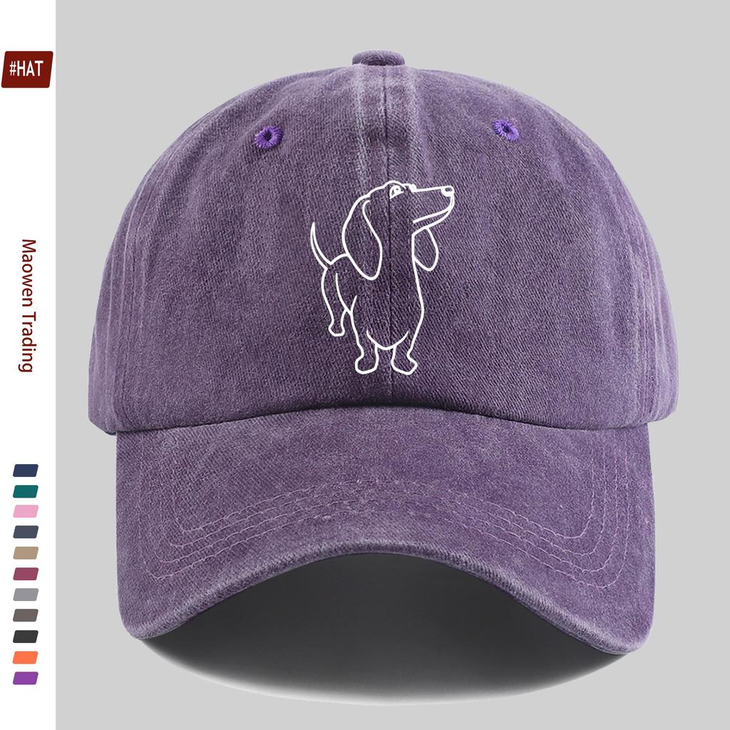 pc Minimalist Line Dachshund Pattern Printed Baseball Cap Suitable for Spring Summer And Autumn Wear Sun Hat Washable Strap A