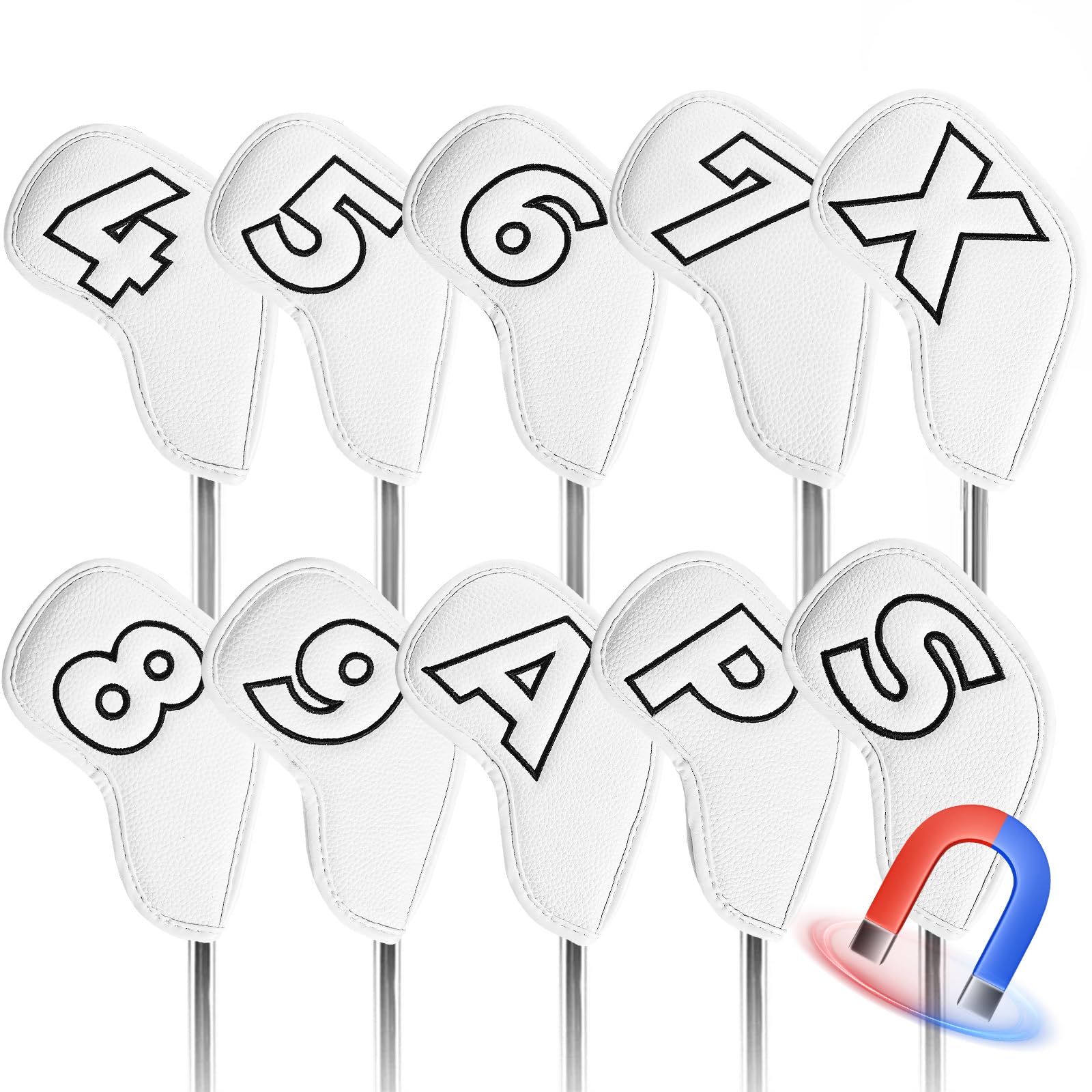 

Набор из 10 чехлов для гольф-айронов с магнитным клином и из премиальной ПУ с вышитыми номерами для максимальной защиты головки, чехлы на головки, кожаные,