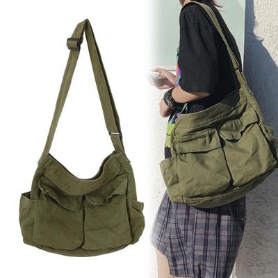 Plátenná taška cez rameno Veľkokapacitná Hobo Crossbody taška s viacerými vreckami Bežné tašky Rameno