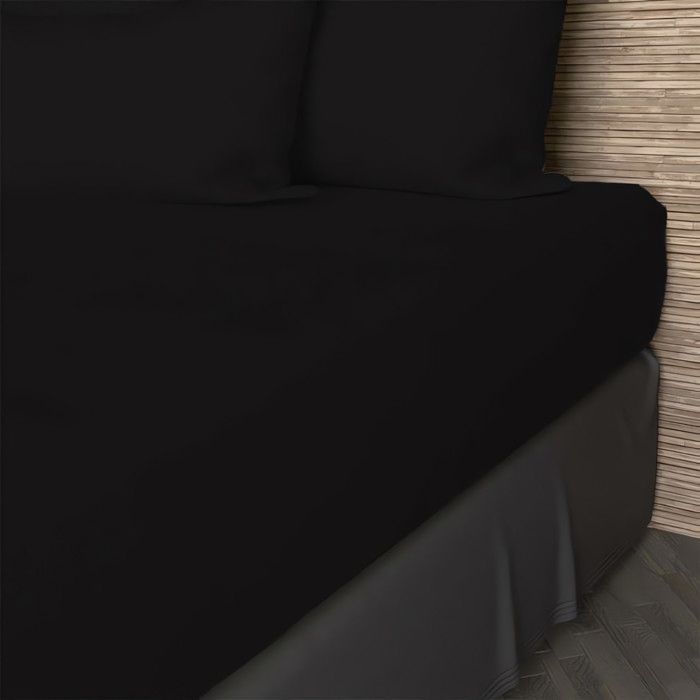 Drap housse en coton 57 fils 140x200 cm UNI noir, par Soleil d'ocre