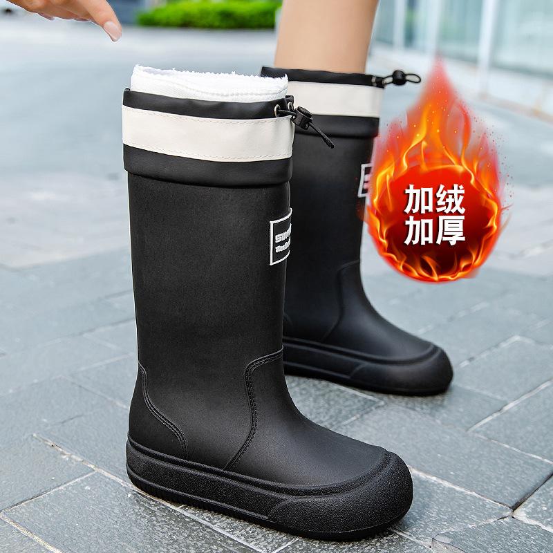 Rain shoes women's medium tube fashion style bundle mouth versatile rain boots outside wear camping waterproof shoes kitchen work car wash non-slip