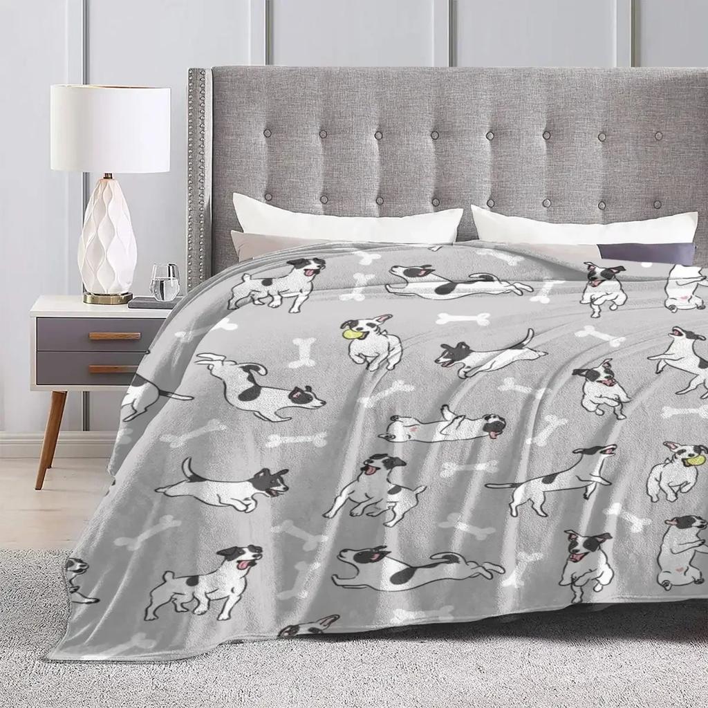 Jack Russell Terrier Flannel Blanket Gray Dog Soft Warm Bedding Throws for Chair Sofa Bed Camping Bedspread Sofa Bed Cover