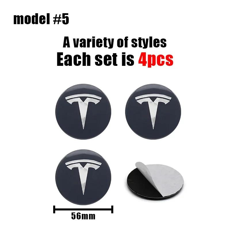 Car Sticker Tesla Car 56mm Emblem Wheel Hub Center Cap Stickers For Tesla Model S Model3 2024 Model Y X Tire Center Cover Badge