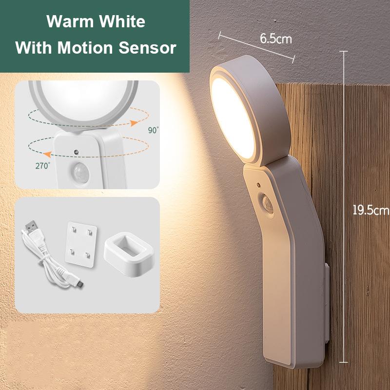 Motion Sensor Wall Lamp PIR LED Night Light Cabinet Light USB Rechargeable Portable Lamp Bedroom Closet Stairs Desk Lighting