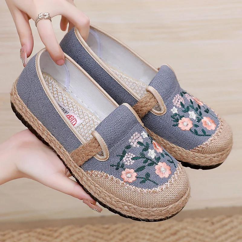 Fashion 2025 New Women's Linen Fabric Flat Shoes Ladies Casual Shoes Comfortable Low-Top Shoes Travel Casual Shoe
