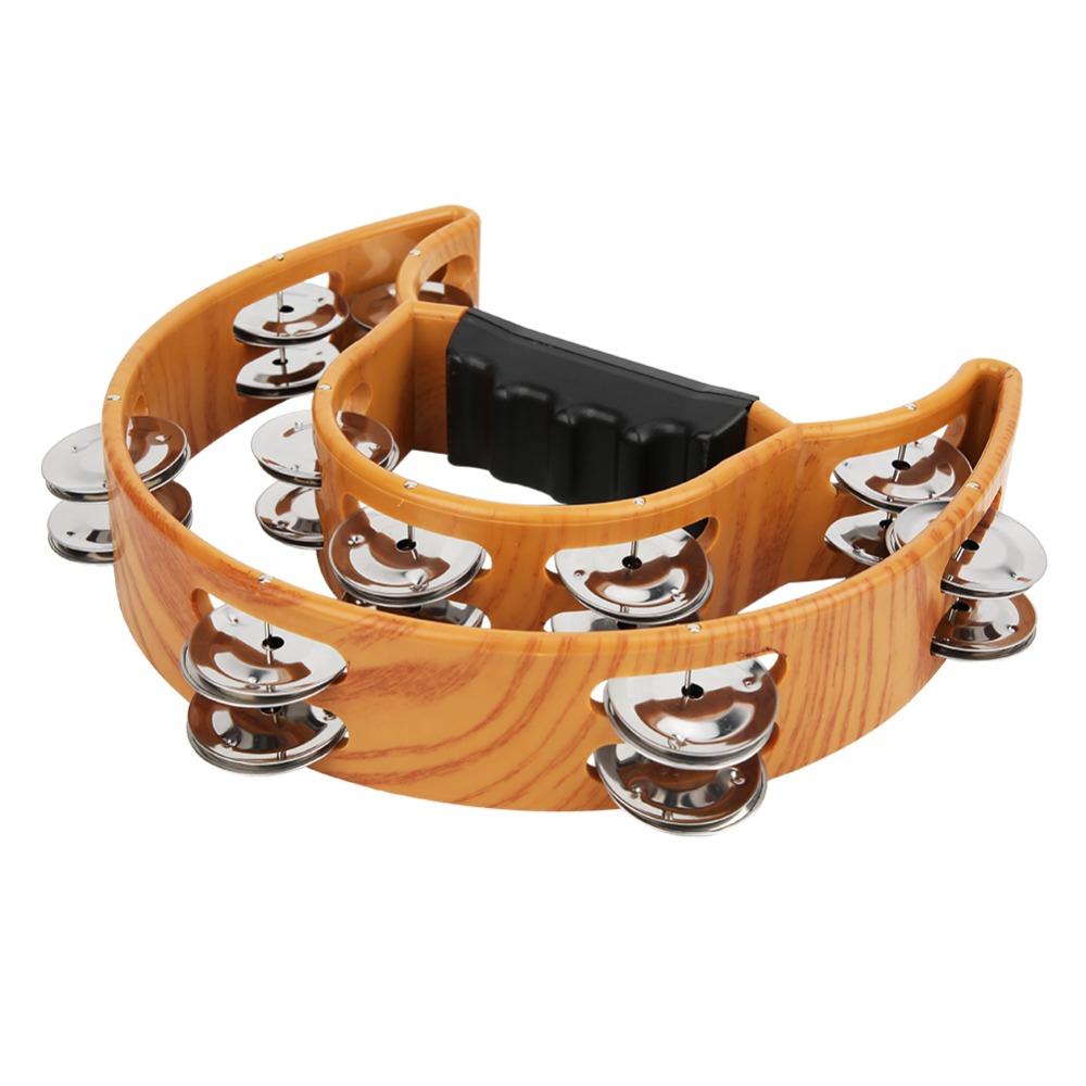 Metal+Plastic Double Row Tambourine Wood Color Half Moon Tambourine Handbell Tambourine  KTV Party