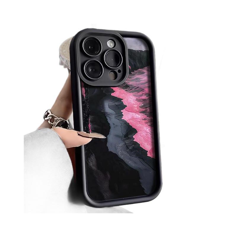Rosa Meereswellen-Silikonhülle für iPhone 13/14/15/16 Pro Max - Vollständige Abdeckung und 17-Tage-Augenschutz