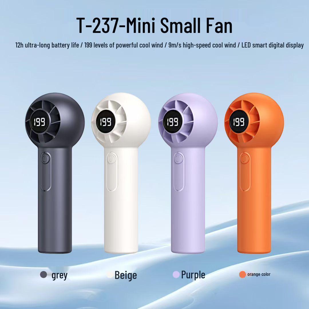 Southeast Asia Bestseller: T237 High-Speed Rechargeable Handheld Fan with 199 Gear Digital Display 126*45*41MM