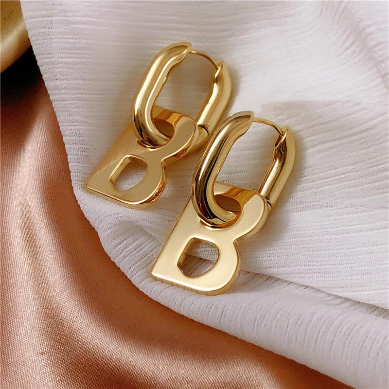 New Fashion Charm Letter B Drop Dangle Earrings for Women Personality Korean Minimalist Gold Hoop Earring Jewelry Gift