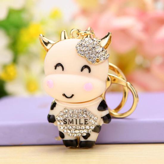 Yousheng Keychain Sparkling Rhinestones Inlaid Cow Design Key Chain Decorative Good Luck Keyring Bags Wallets Cars Accessory