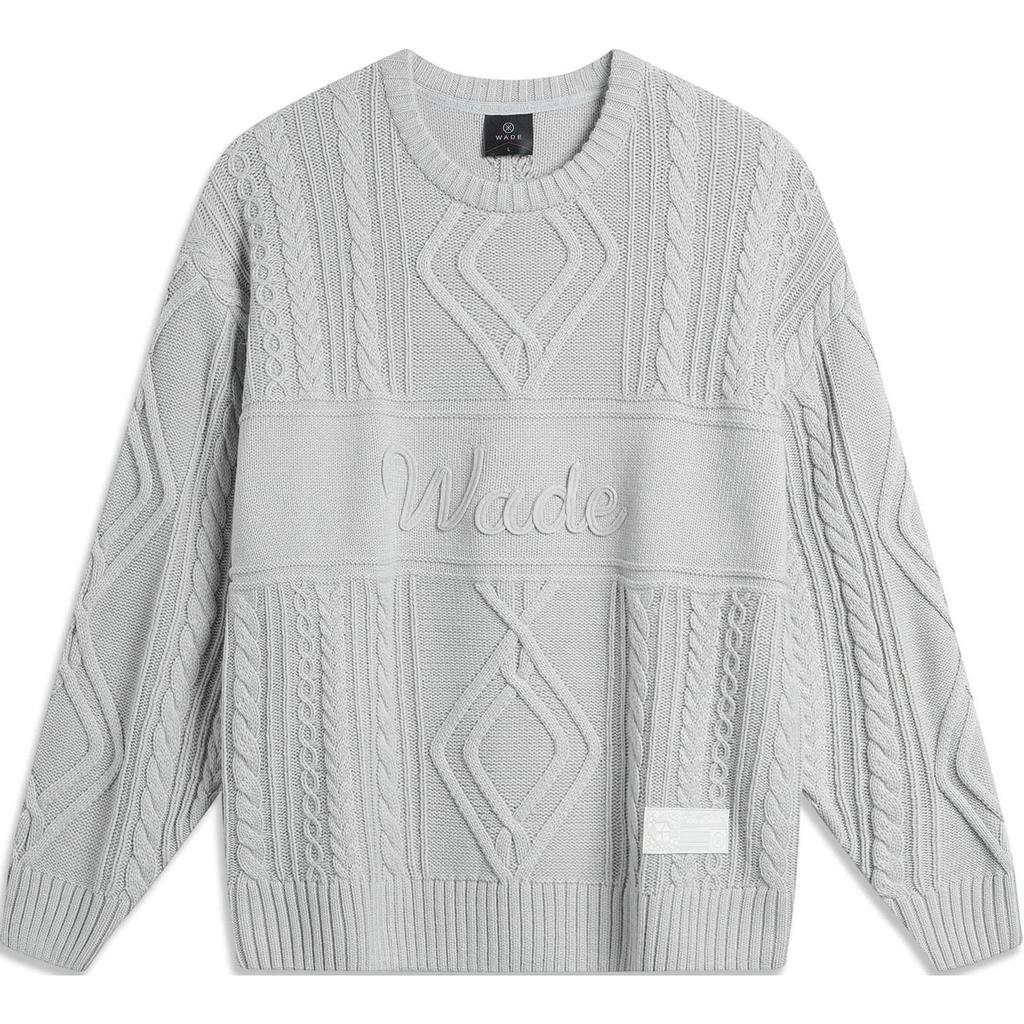 Li Ning Wade Series Comfortable Casual Letter Solid Color Loose Round Neck Pullover Knit Sweater Men Sweater Brick-Gray AMBU223-3