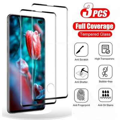 3Pcs Gebogenes gehärtetes Glas für Samsung Galaxy S24 Ultra S20 S21 S23 Plus S21 FE Telefonglas für Samsung Note 10 20 Ultra S10 S9