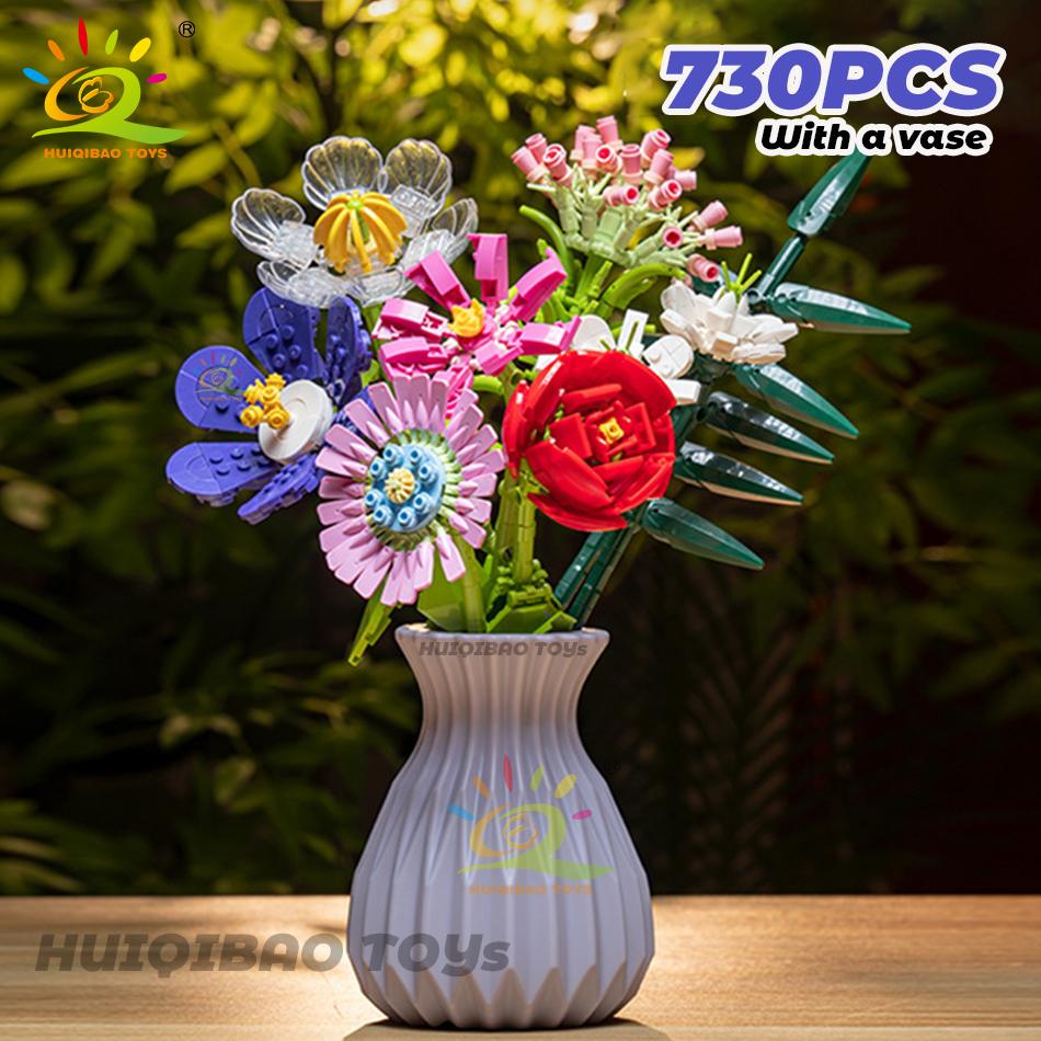 Giftfritt Blomsterbukett Byggklossar Kit Gör-det-själv Evig Blomma Romantiska Klossar Gör-det-själv Barnleksaker För Barn Vänner Vuxen Gåva