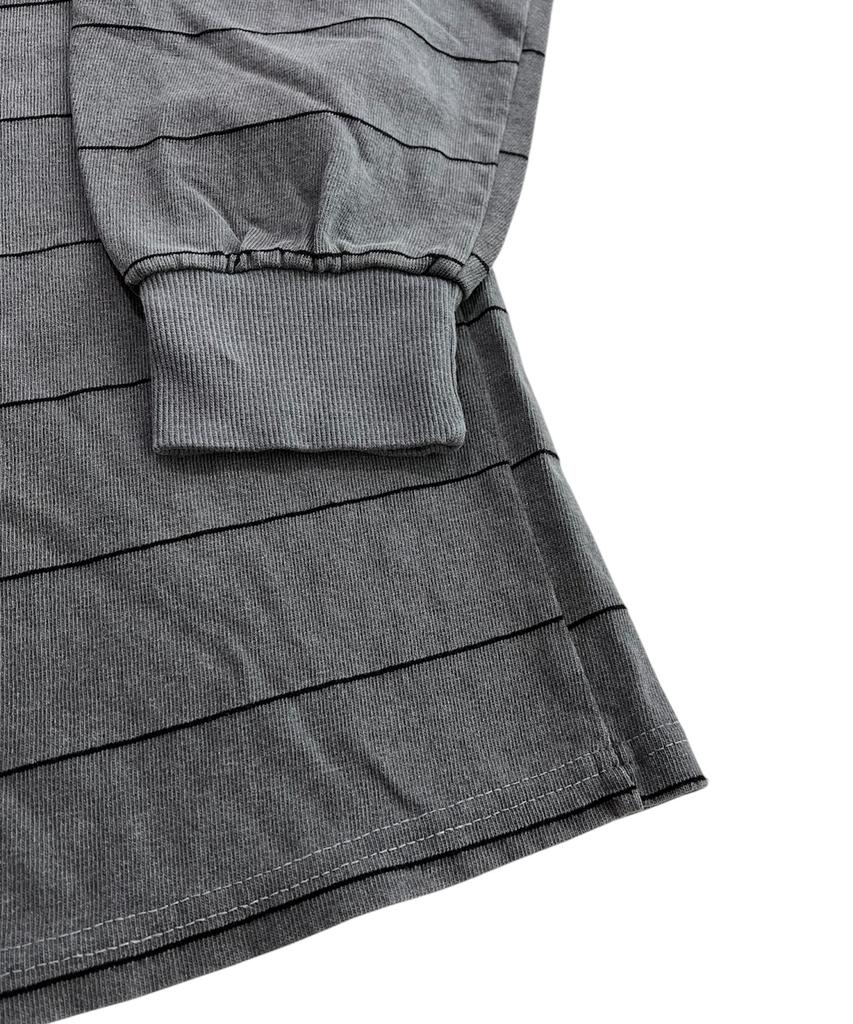 SK8ER ROCK Pigment 88 Pencil Stripe Rugby Shirt ((Charcoal*Black))