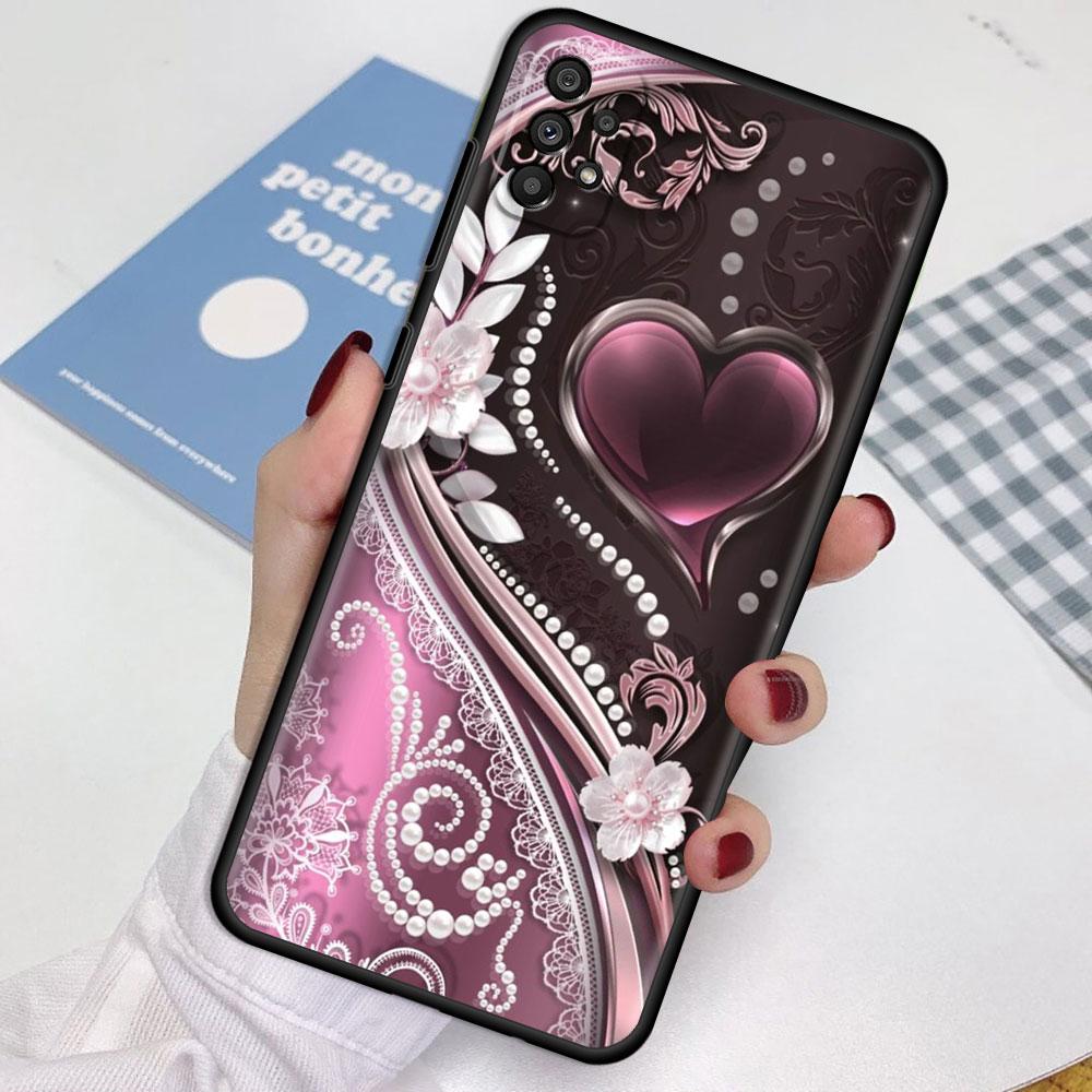 Case For Samsung Galaxy A52 A12 A32 A51 A21s A71 A13 A53 A22 A31 A72 A03 A02s A41 Black Phone Shell Love Bow