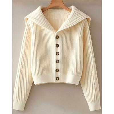 Foreign Fashion Retro Navy Collar Lazy Style Design Sweater Autumn and Winter Women's Clothing Small Knitted Cardigan