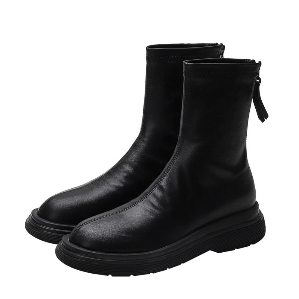 Winter Women's Boots New Autumn/Winter Short Boots Leather Slimming Shoes Thick Soled Elastic Boots Slim Leather Shoes Ladies