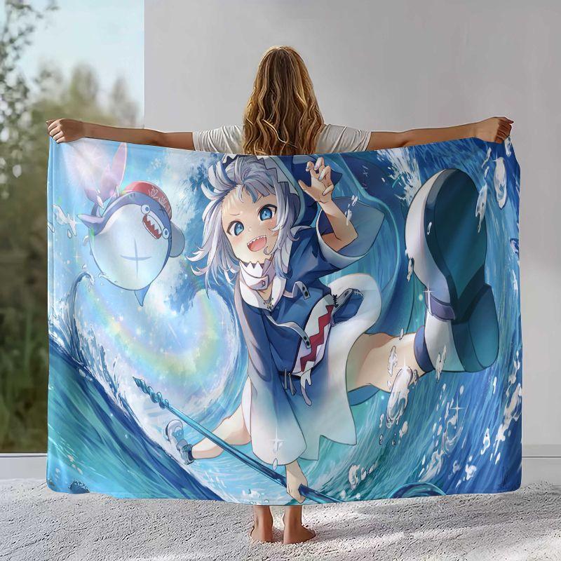Gawr Gura Hololive English Cute Cartoon Flannel Blanket,Ultra Soft Warm Plush Throw for Home Bedroom Bed Sofa Cover Picnic gift