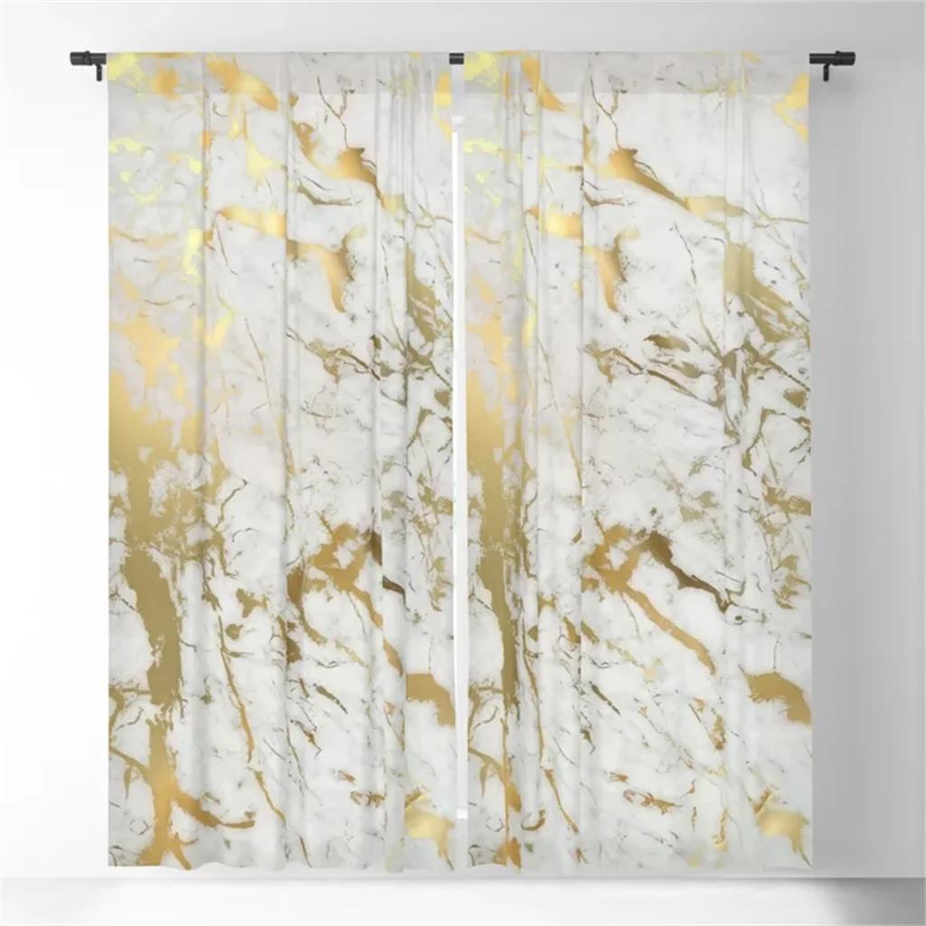 3D Modern Home Decor Grey Gold Marble Stripe Abstract Sunshade Curtains 2 Panel Living Room Bedroom Kitchen Window Decor Curtain