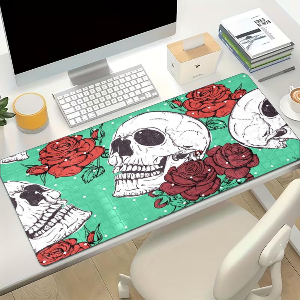 Rose Skull Gaming Mouse Pad Non Slip Rubber Stitched Edge Keyboard Table Mat For Laptop Office Desktop Use