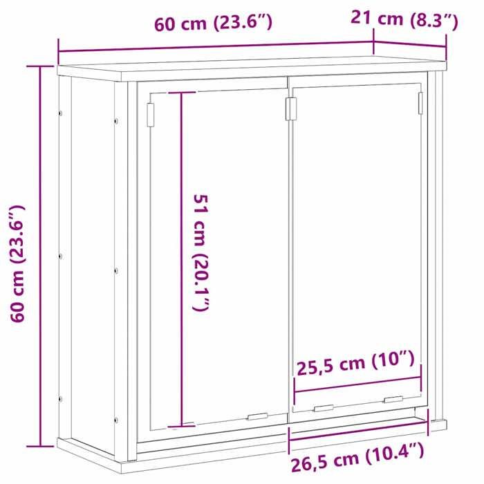 VidaXL Bathroom Wall Cabinet Mirror Black Oak 60x21x60 Cm, Hanging Bathroom Cabinet, Wall Unit of 861897