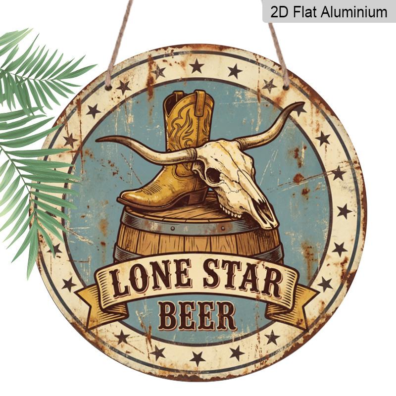 2D Flat 1pc, 8x8 in, Lone Star Beer Sign - Vintage Aluminum Metal Wall Decor Suitable for Home, Cafe, Cave, Garage - Durable Indoor/Outdoor