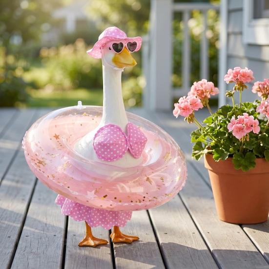 Summer Porch Goose Outfits Funny Goose Costume Set with Pool Float Swim Goggles Swinsuits Hawaiian Luau Style Bikini Set for Outdoor Patio Lawn Decor