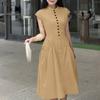 ZANZEA Women Stand Collar Summer Casual Sleeveless Dress