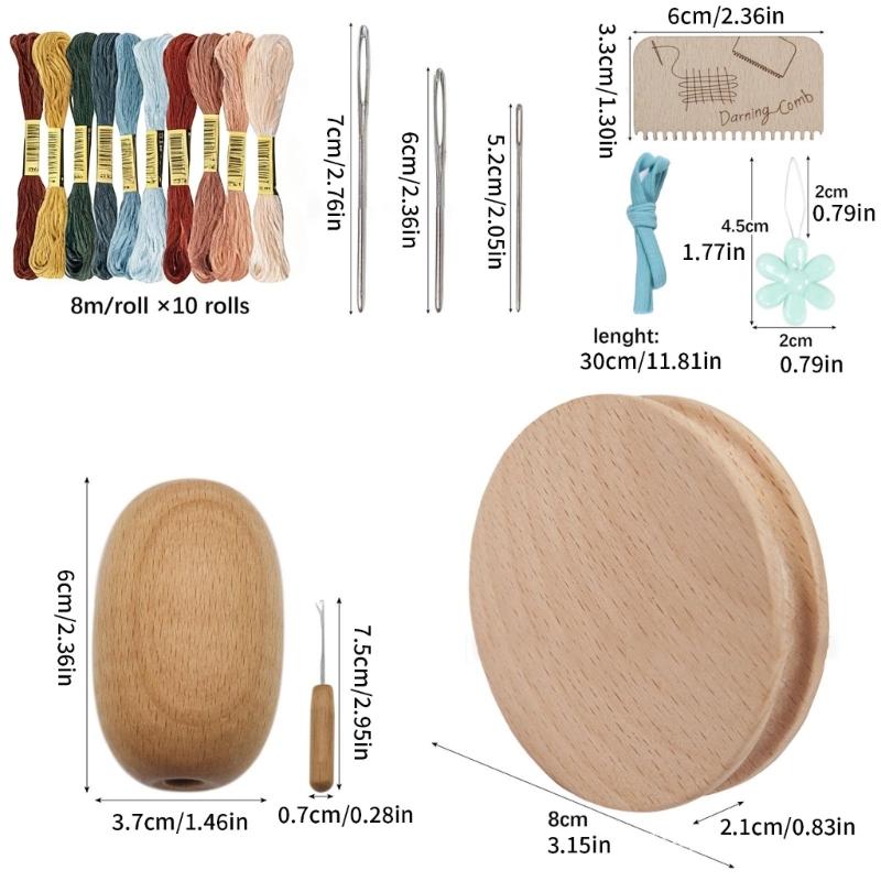 Wood and Stainless Steel Darning Board Set for Professional Clothing Hole Repair Tasks Including Polyester Thread