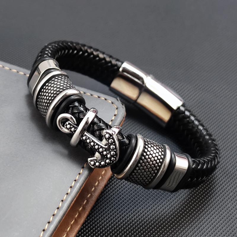 Pulsera Vikinga de Ancla para Hombre con Amuletos, Pulsera de Cuero Trenzado de 16 Hilos, Hebilla Deportiva de Acero Inoxidable, Joyería, Regalo para Amigos