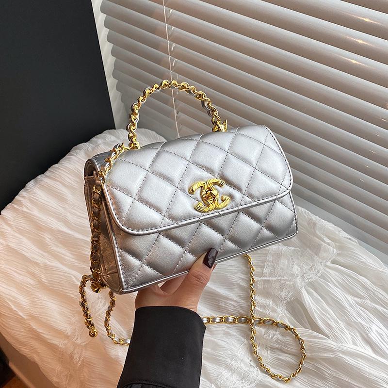 

Маленькая сумка кроссбоди Xiangfeng Mini с цепочкой в виде ромбиков и золотым шариком - Красная, Осенняя мода серебряный