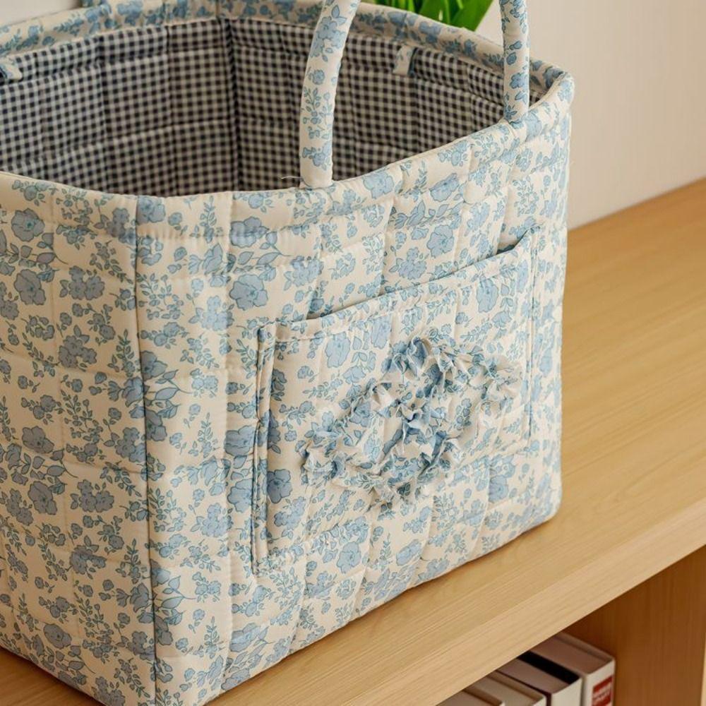 Vintage Foldable Laundry Basket with Side Pocket Quilted Storage Basket Travel