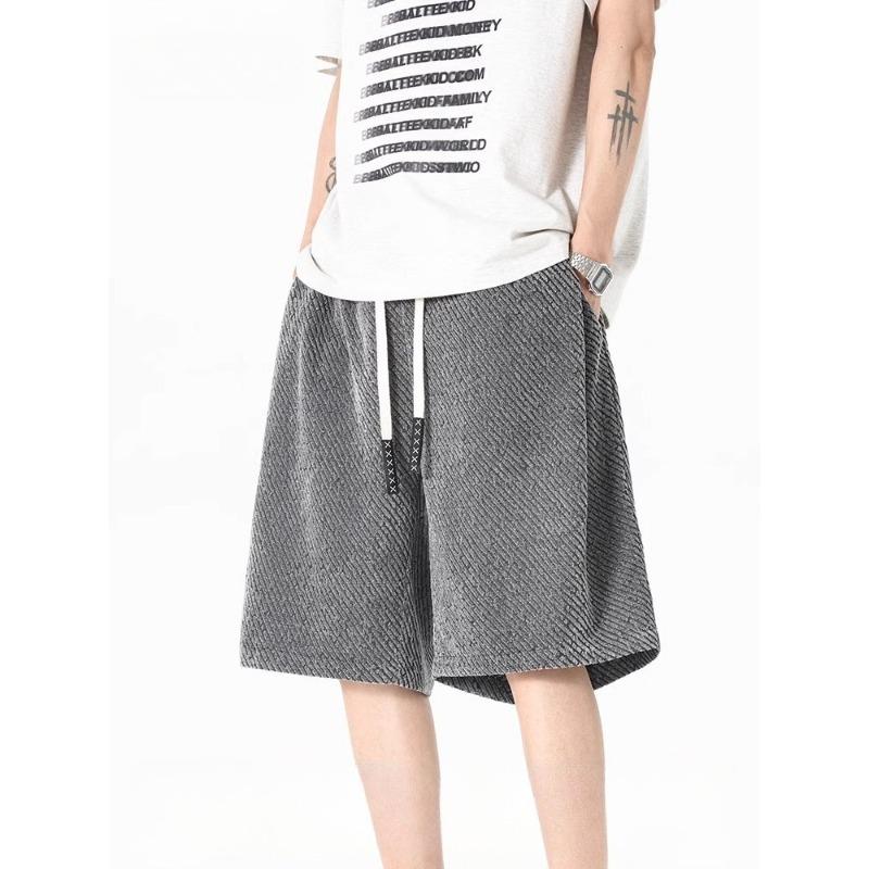 Summer Bubble Yarn Straight Casual Shorts Men's Retro Street Loose and Versatile Vertical Pants