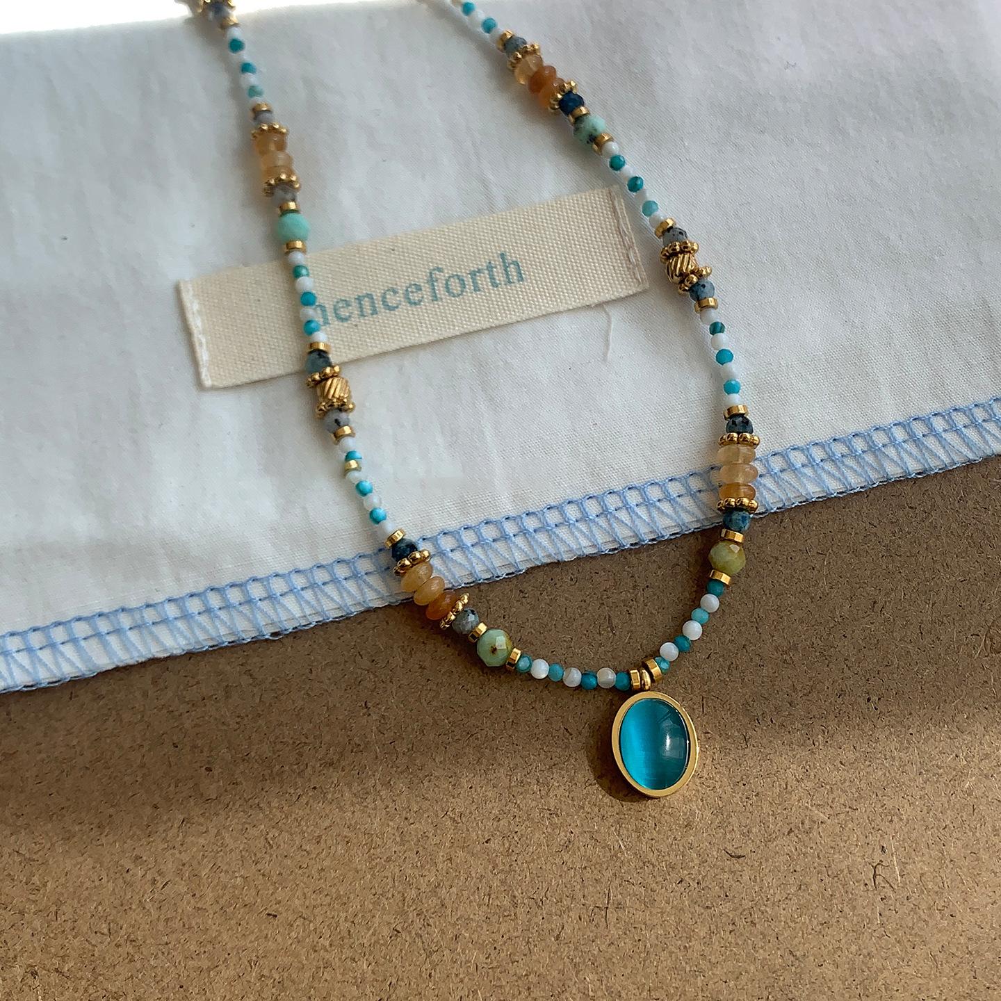 

Титановая сталь опал агат бусы ожерелье модное ретро античное колье цепочка до ключицы нишевый темперамент универсальные украшения женщины