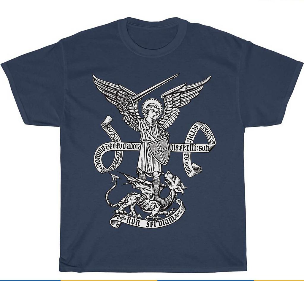 Catholic Angel Defend Us Archangel St Michael TShirt Summer Cotton Short Sleeve ONeck Unisexs T Shirt New S3XL