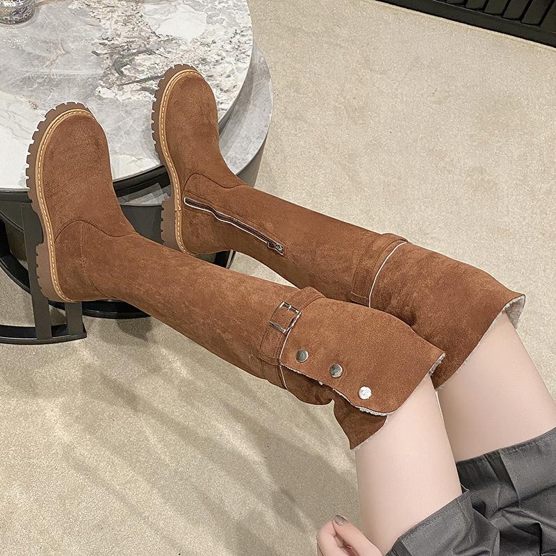 Thick-soled knee-length boots for women's 2025 new autumn and winter suede two-wear versatile tall tube velvet long women's boots