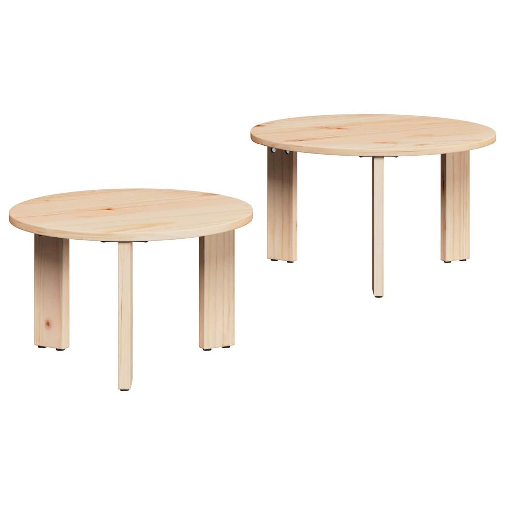 Coffee Table Set 2 pcs Natural Solid Pine Wood