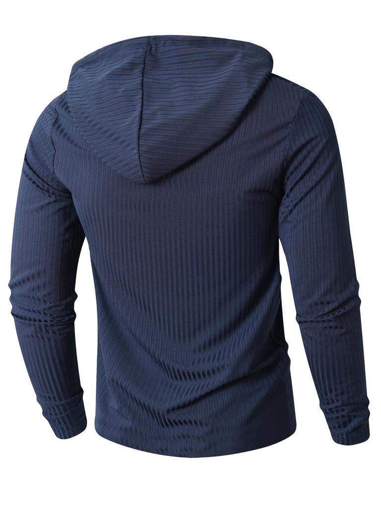 Men's Casual Long Sleeve Hooded Pullover with Drawstring and Buttons for Autumn/Winter