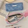 Jeans Fabric Pen Case Large Bowknot Pencil Bag Spacious Compartment Travel Makeup Bag for Student Women Travel Essential