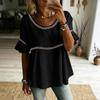 Women Loose Fit Short Sleeve Blouse Round Neck Ruffle Hem Casual Vacation Top Lightweight Comfortable Summer Shirt