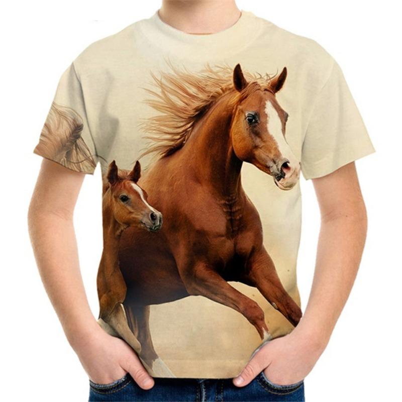 2026 Kinderkleidung Kinderkleidung Pferdedruck T-Shirt für einen Jungen Lässige Baby Kurzarm-T-Shirts Oberteile Kinder Sommerkleidung