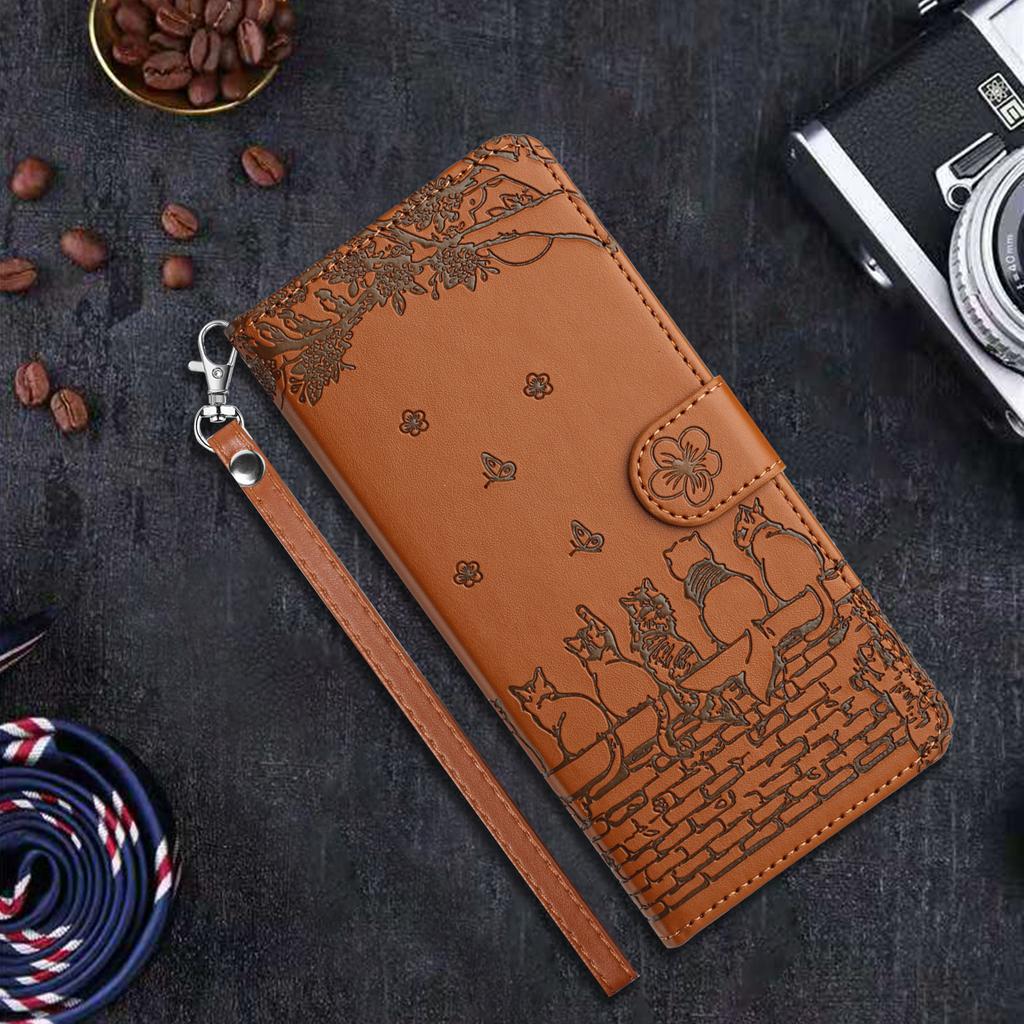 Wall Cats Imprinted Phone Cover for iPhone 15,Stand Wallet Anti-drop Leather Case with Strap