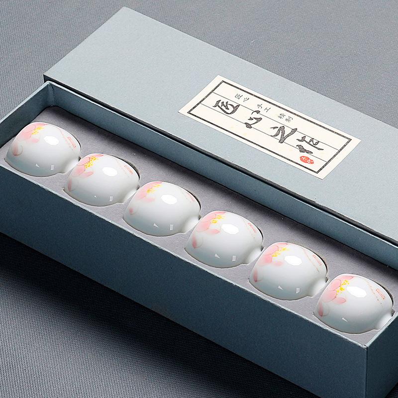 Chiyo tea tea cup ceramic hand-painted Kung Fu tea set teacup 1 pack household blue and white porcelain small tea bowl gift box
